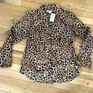 NWT Charter Club Long Sleeve Animal Print Womens Top size 6 with pearl collar